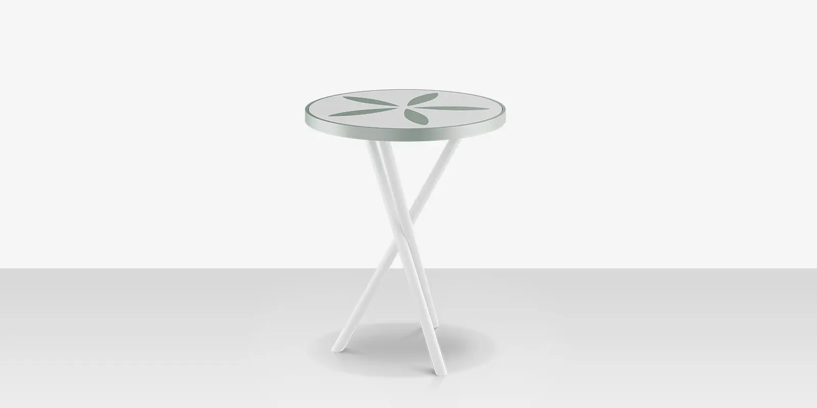 Organic Sand Dollar 18" Diameter Side Table - Tex White Frame - White Duraboard Top - Basil Duraboard Petals