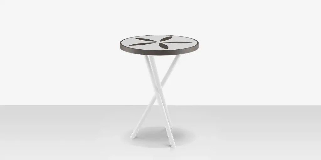 [SF-2039-322
-TXW-DBWHT-DBBLK] Organic Sand Dollar 18" Diameter Side Table - Tex White Frame - White Duraboard Top - Black Duraboard Petals