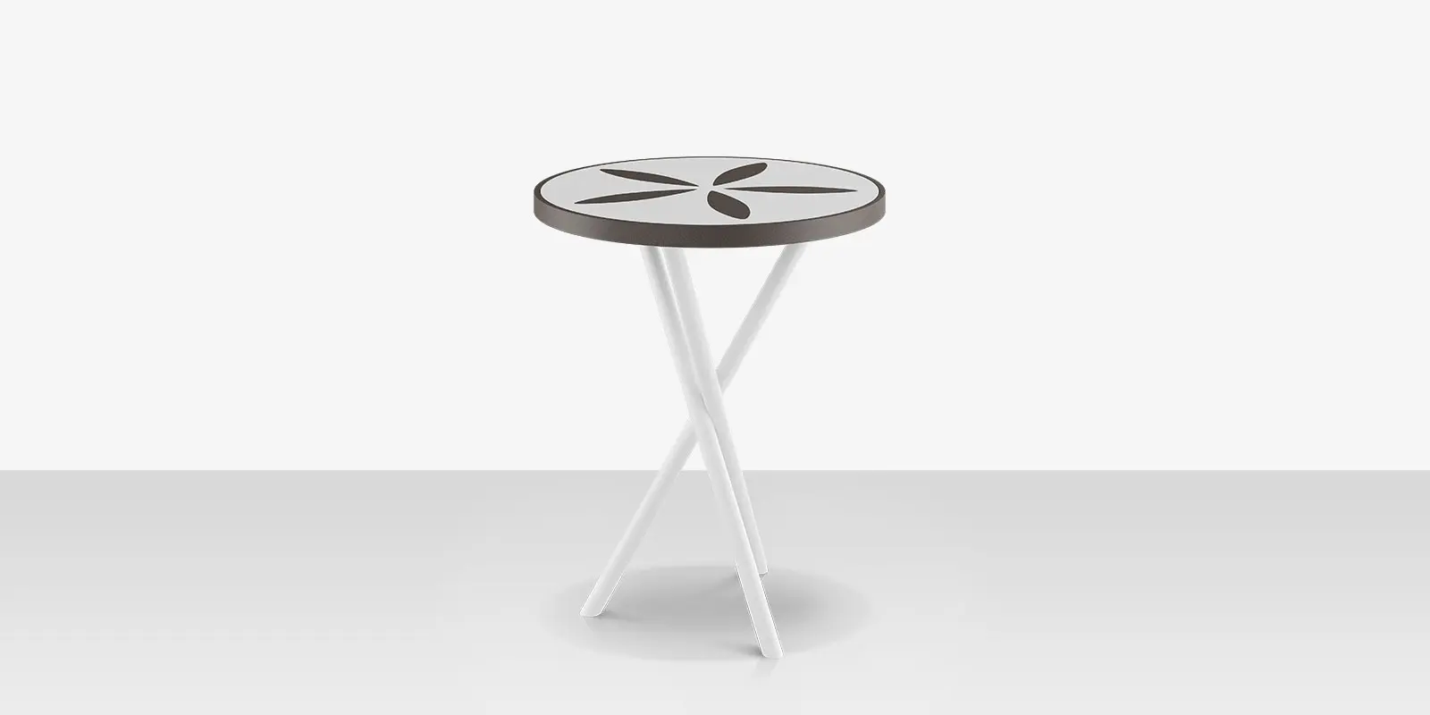 Organic Sand Dollar 18" Diameter Side Table - Tex White Frame - White Duraboard Top - Black Duraboard Petals