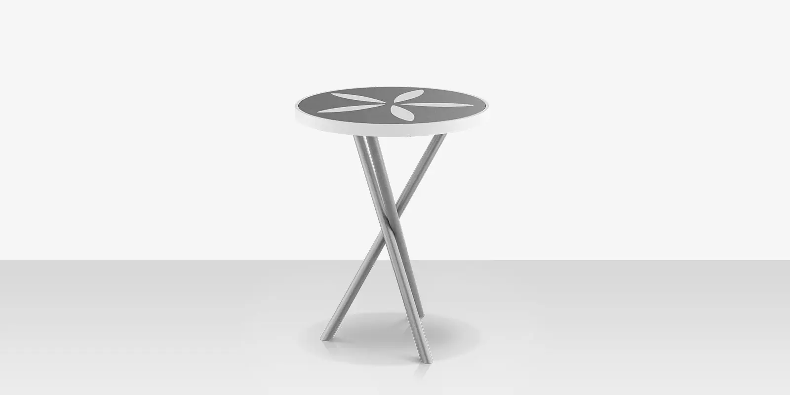 Organic Sand Dollar 18" Diameter Side Table - Kessler Silver Frame - Light Gray Duraboard Top - White Duraboard Petals