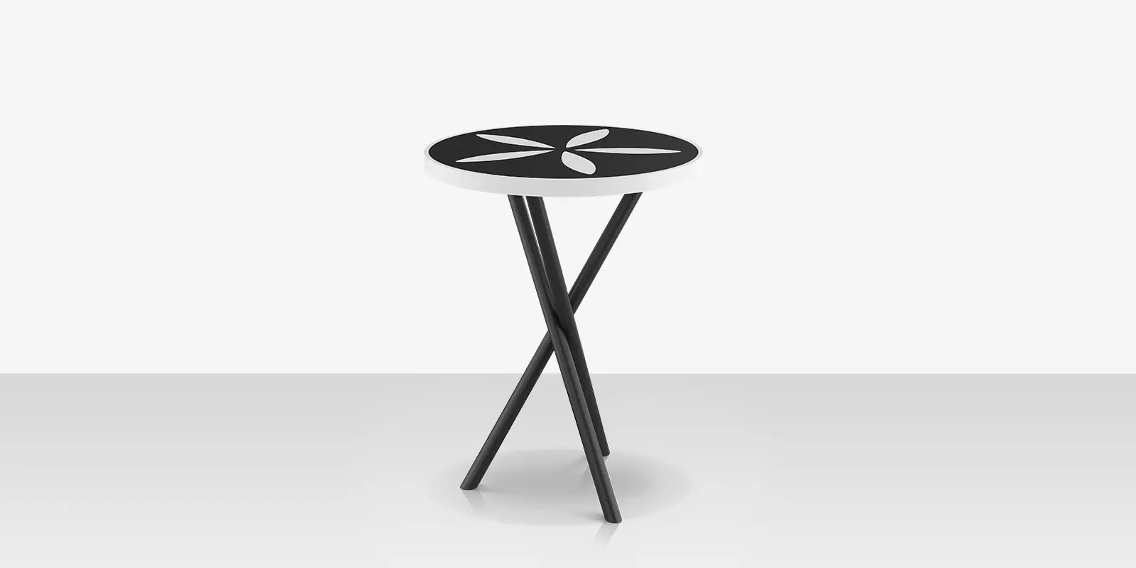 Organic Sand Dollar 18" Diameter Side Table - Tex Black Frame - Black Duraboard Top - White Duraboard Petals