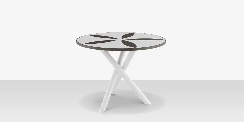 [SF-2039-325
-TXW-DBWHT-DBBLK] Organic Sand Dollar 42" Diameter Dining Table - Tex White Frame - White Duraboard Top - Black Duraboard Petals