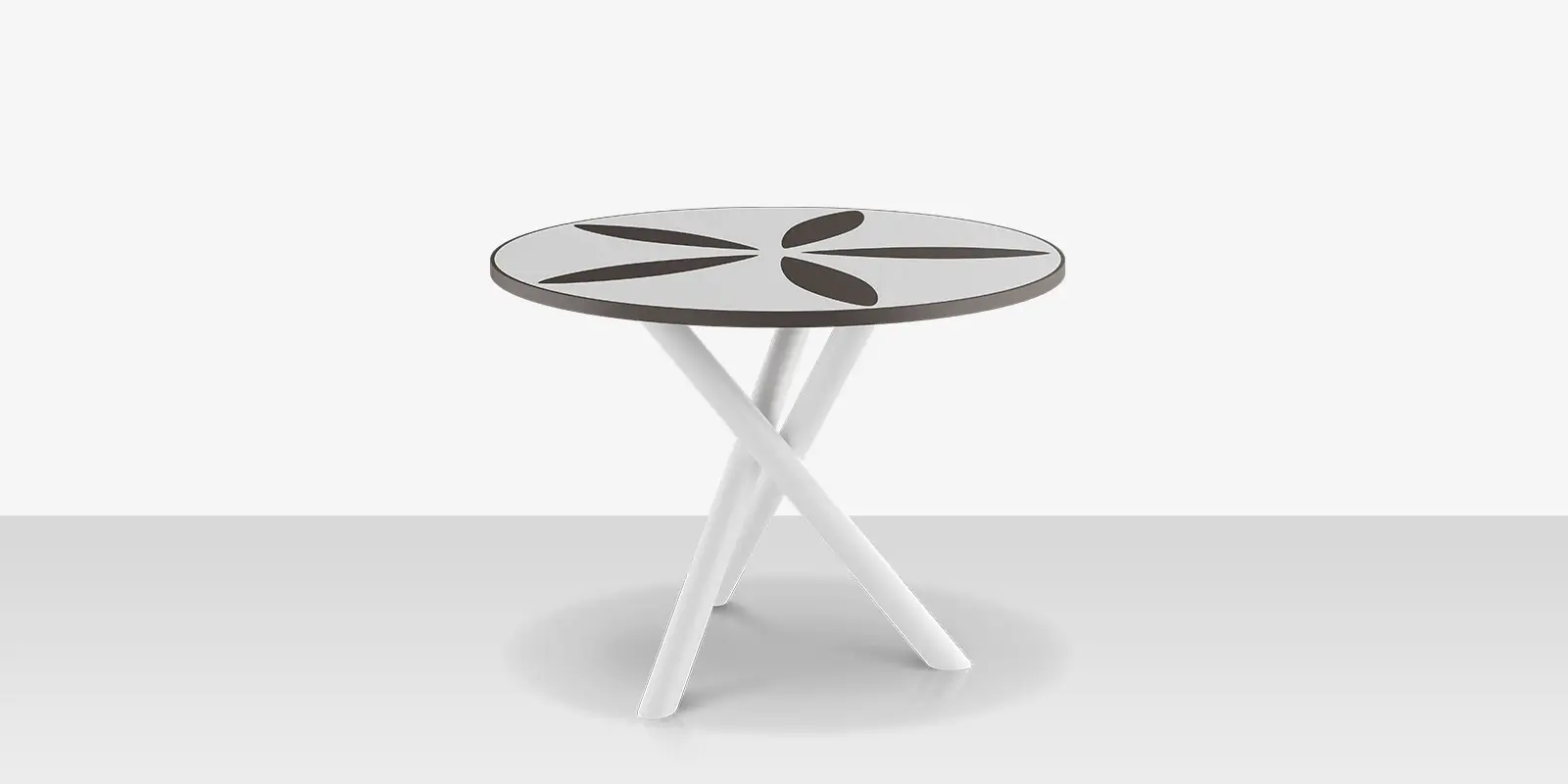Organic Sand Dollar 42" Diameter Dining Table - Tex White Frame - White Duraboard Top - Black Duraboard Petals