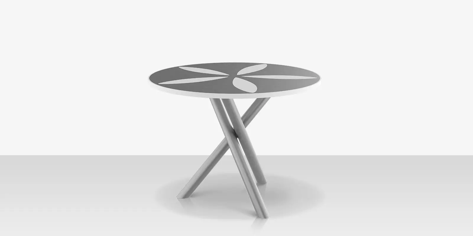 Organic Sand Dollar 42" Diameter Dining Table - Kessler Silver Frame - Light Gray Duraboard Top - White Duraboard Petals