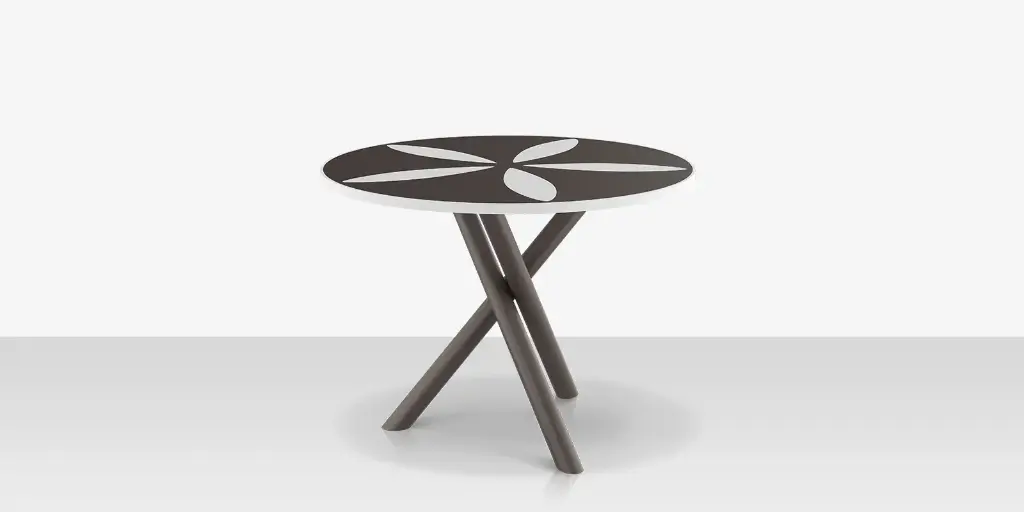 [SF-2039-325
-TXG-DBCHR-DBWHT] Organic Sand Dollar 42" Diameter Dining Table - Tex Gray Frame - Charcoal Duraboard Top - White Duraboard Petals