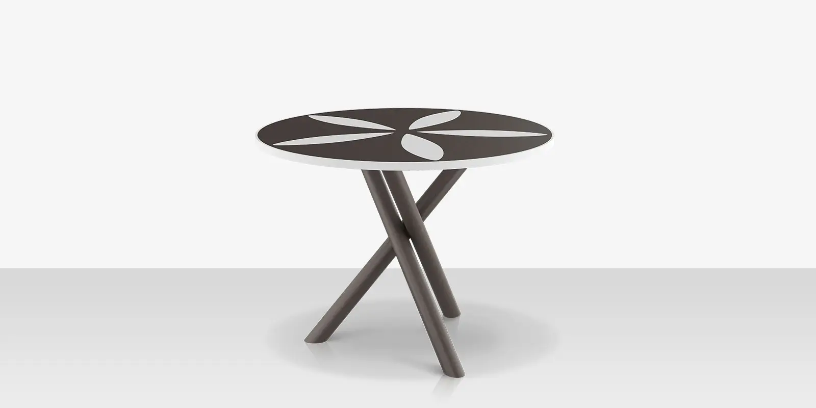 Organic Sand Dollar 42" Diameter Dining Table - Tex Gray Frame - Charcoal Duraboard Top - White Duraboard Petals