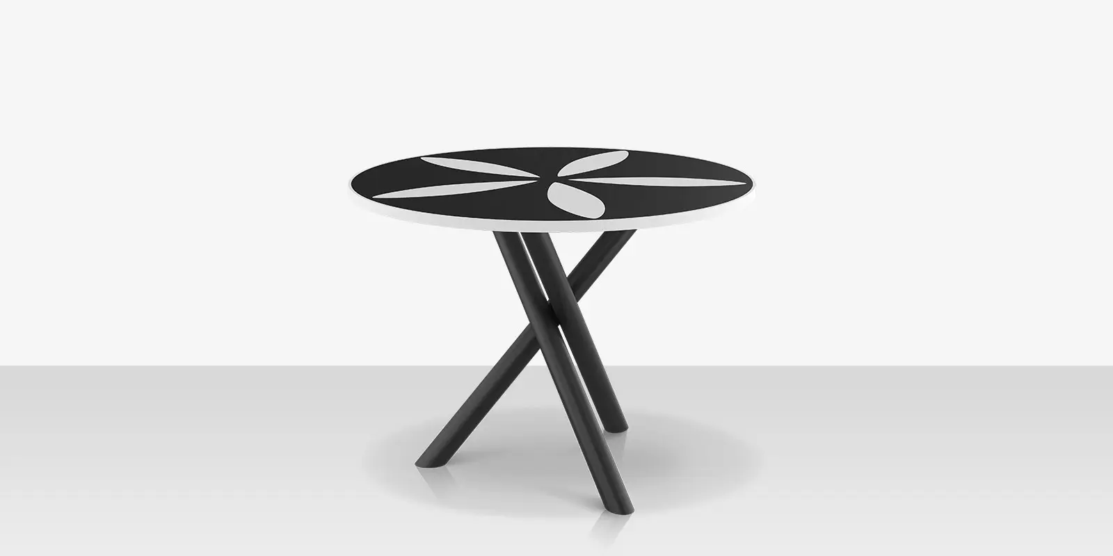 Organic Sand Dollar 42" Diameter Dining Table - Tex Black Frame - Black Duraboard Top - White Duraboard Petals