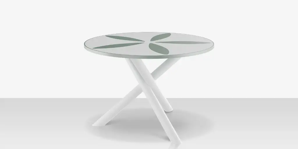 [SF-2039-326
-TXW-DBWHT-DBBSL] Organic Sand Dollar 48" Diameter Dining Table - Tex White Frame - White Duraboard Top - Basil Duraboard Petals