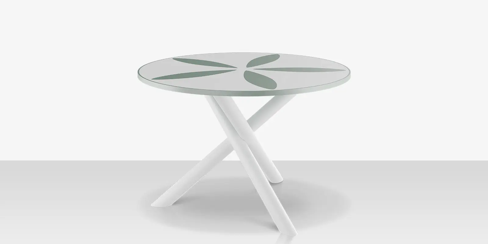 Organic Sand Dollar 48" Diameter Dining Table - Tex White Frame - White Duraboard Top - Basil Duraboard Petals