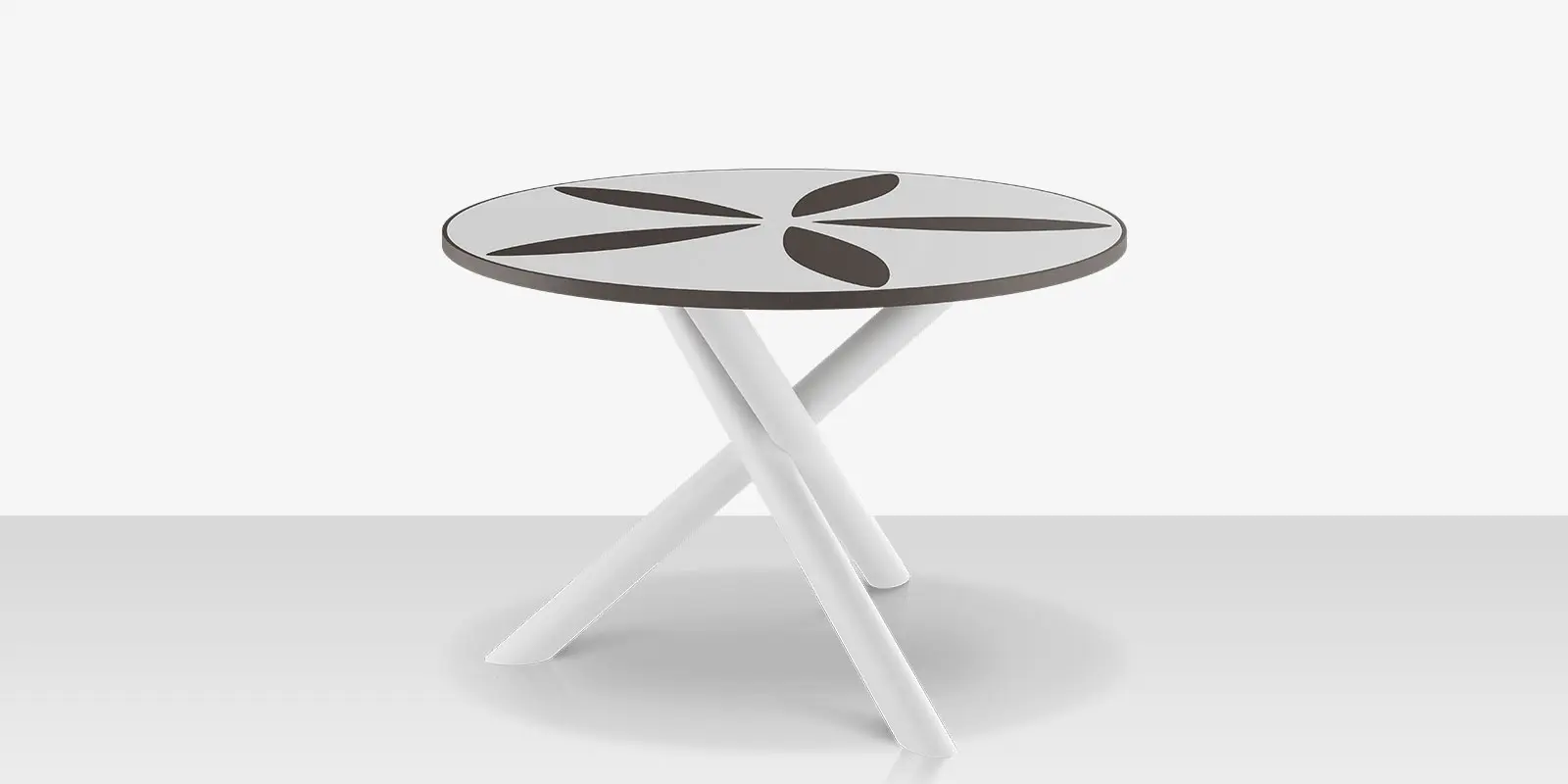 Organic Sand Dollar 48" Diameter Dining Table - Tex White Frame - White Duraboard Top - Black Duraboard Petals