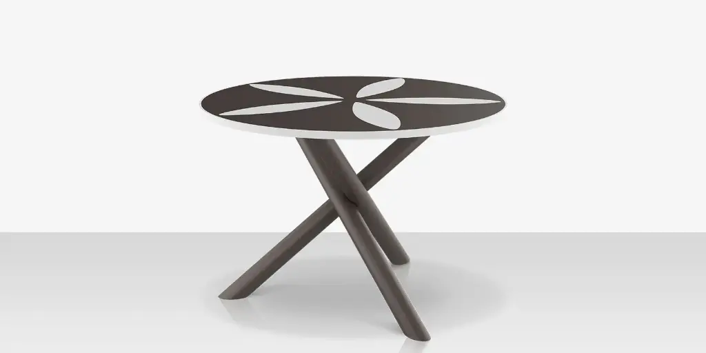 [SF-2039-326
-TXG-DBCHR-DBWHT] Organic Sand Dollar 48" Diameter Dining Table - Tex Gray Frame - Charcoal Duraboard Top - White Duraboard Petals
