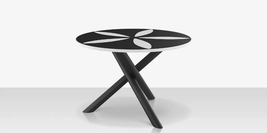 [SF-2039-326
-TXB-DBBLK-DBWHT] Organic Sand Dollar 48" Diameter Dining Table - Tex Black Frame - Black Duraboard Top - White Duraboard Petals