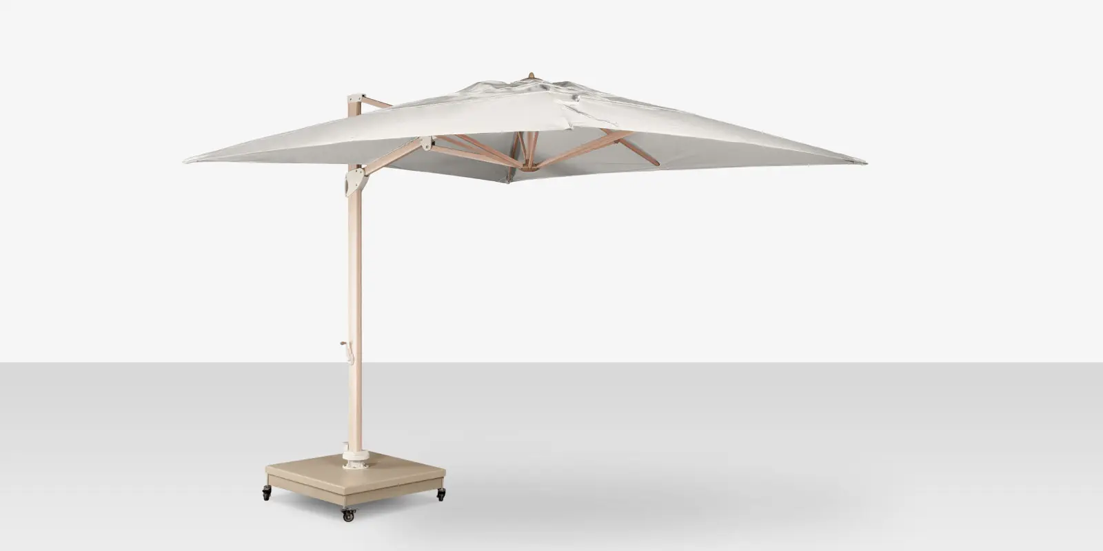 The Grand 10' Cantilever Umbrella (Square) - Wood Grain Frame with Sandlewood Base