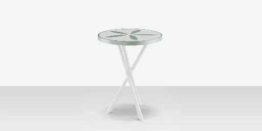 [SF-2039-322
-TXW-DBWHT-DBBSL] Organic Sand Dollar 18" Diameter Side Table - Tex White Frame - White Duraboard Top - Basil Duraboard Petals