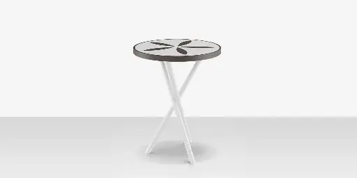 [SF-2039-322
-TXW-DBWHT-DBBLK] Organic Sand Dollar 18" Diameter Side Table - Tex White Frame - White Duraboard Top - Black Duraboard Petals