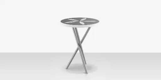 [SF-2039-322
-KES-DBGRY-DBWHT] Organic Sand Dollar 18" Diameter Side Table - Kessler Silver Frame - Light Gray Duraboard Top - White Duraboard Petals