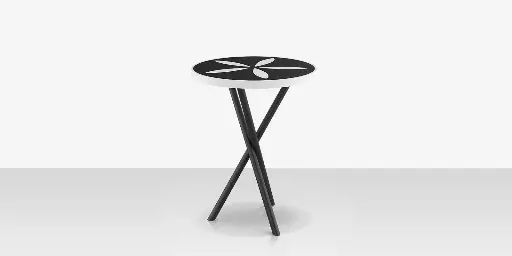 [SF-2039-322
-TXB-DBBLK-DBWHT] Organic Sand Dollar 18" Diameter Side Table - Tex Black Frame - Black Duraboard Top - White Duraboard Petals