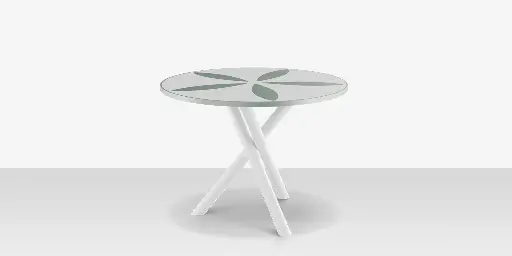 [SF-2039-325
-TXW-DBWHT-DBBSL] Organic Sand Dollar 42" Diameter Dining Table - Tex White Frame - White Duraboard Top - Basil Duraboard Petals
