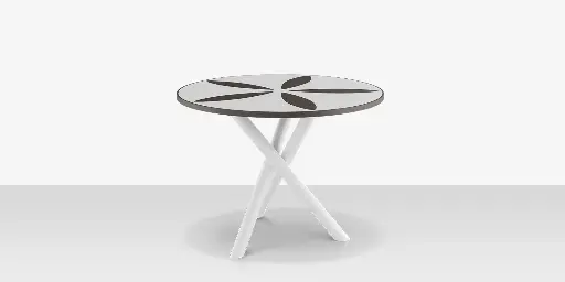[SF-2039-325
-TXW-DBWHT-DBBLK] Organic Sand Dollar 42" Diameter Dining Table - Tex White Frame - White Duraboard Top - Black Duraboard Petals