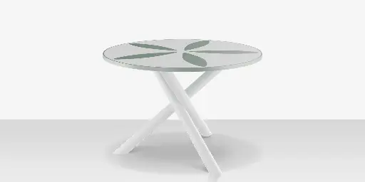 [SF-2039-326
-TXW-DBWHT-DBBSL] Organic Sand Dollar 48" Diameter Dining Table - Tex White Frame - White Duraboard Top - Basil Duraboard Petals