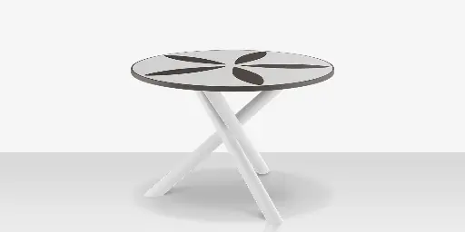 [SF-2039-326
-TXW-DBWHT-DBBLK] Organic Sand Dollar 48" Diameter Dining Table - Tex White Frame - White Duraboard Top - Black Duraboard Petals